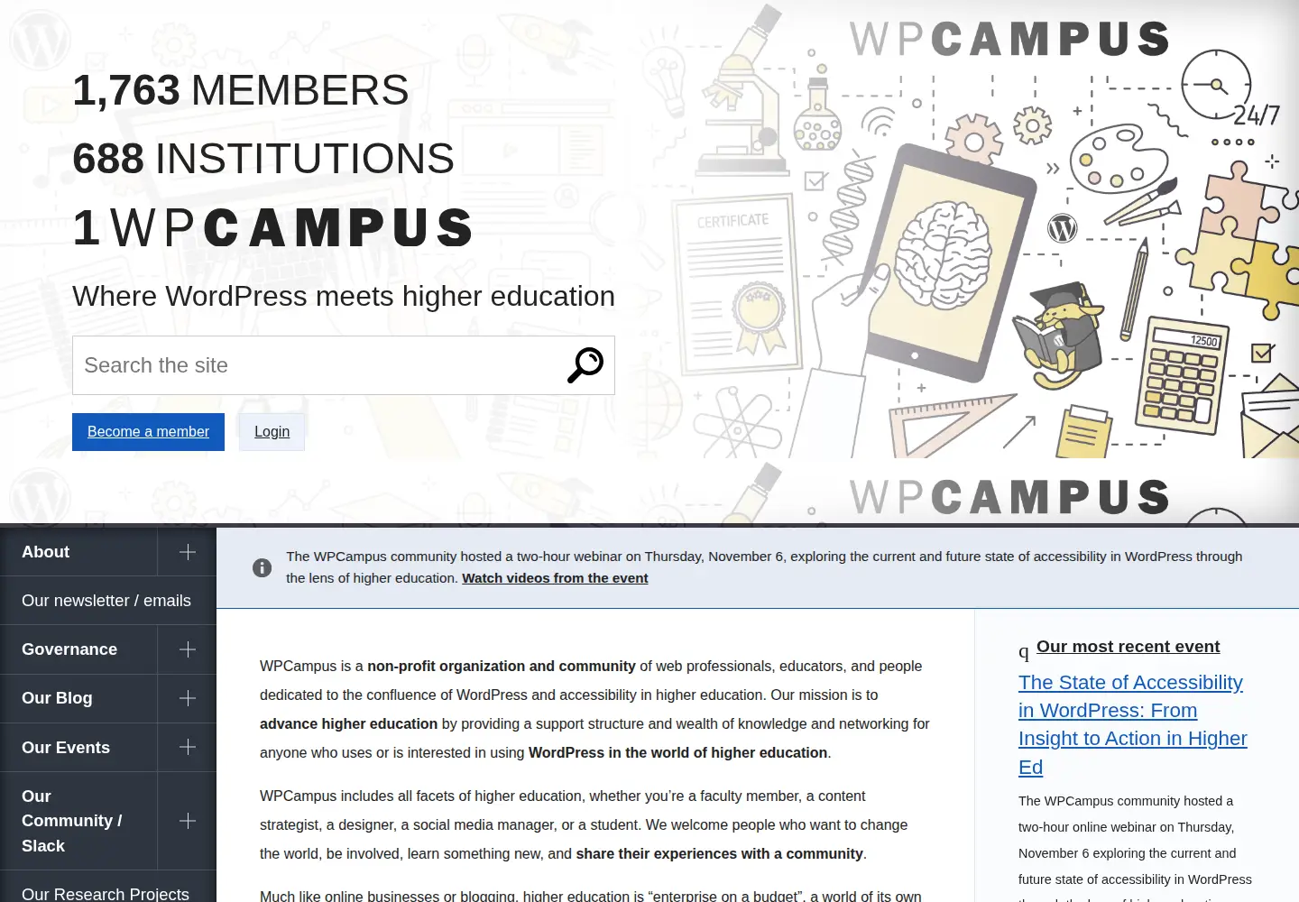 Captured homepage of wpcampus.org in the current scan