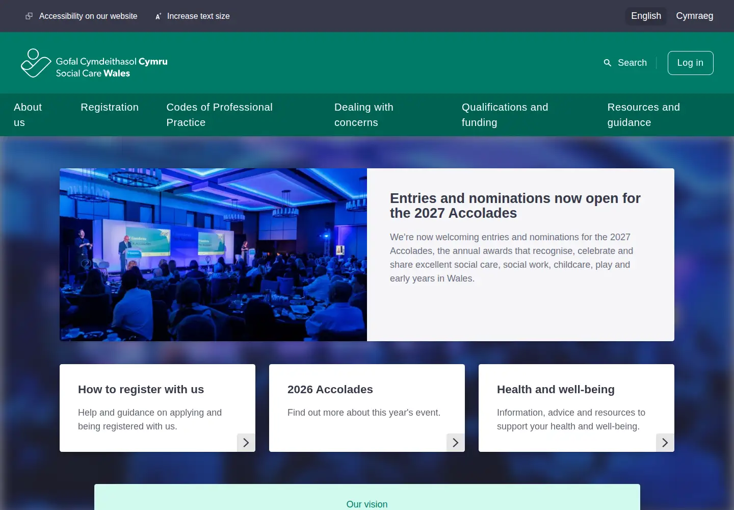 Captured homepage of socialcare.wales in the current scan