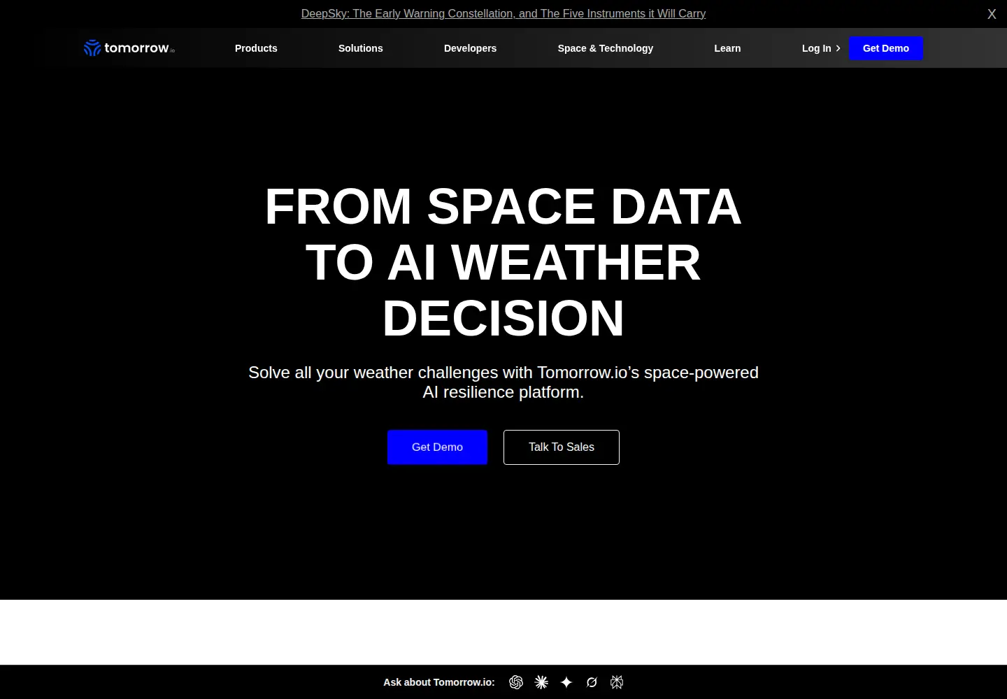 Captured homepage of climacell.co in the current scan
