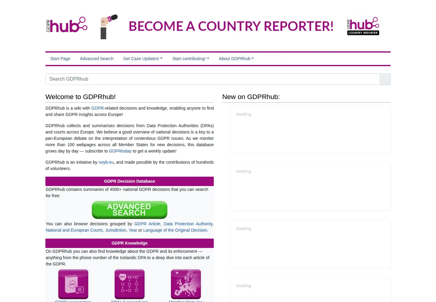 Captured homepage of gdprhub.eu in the current scan