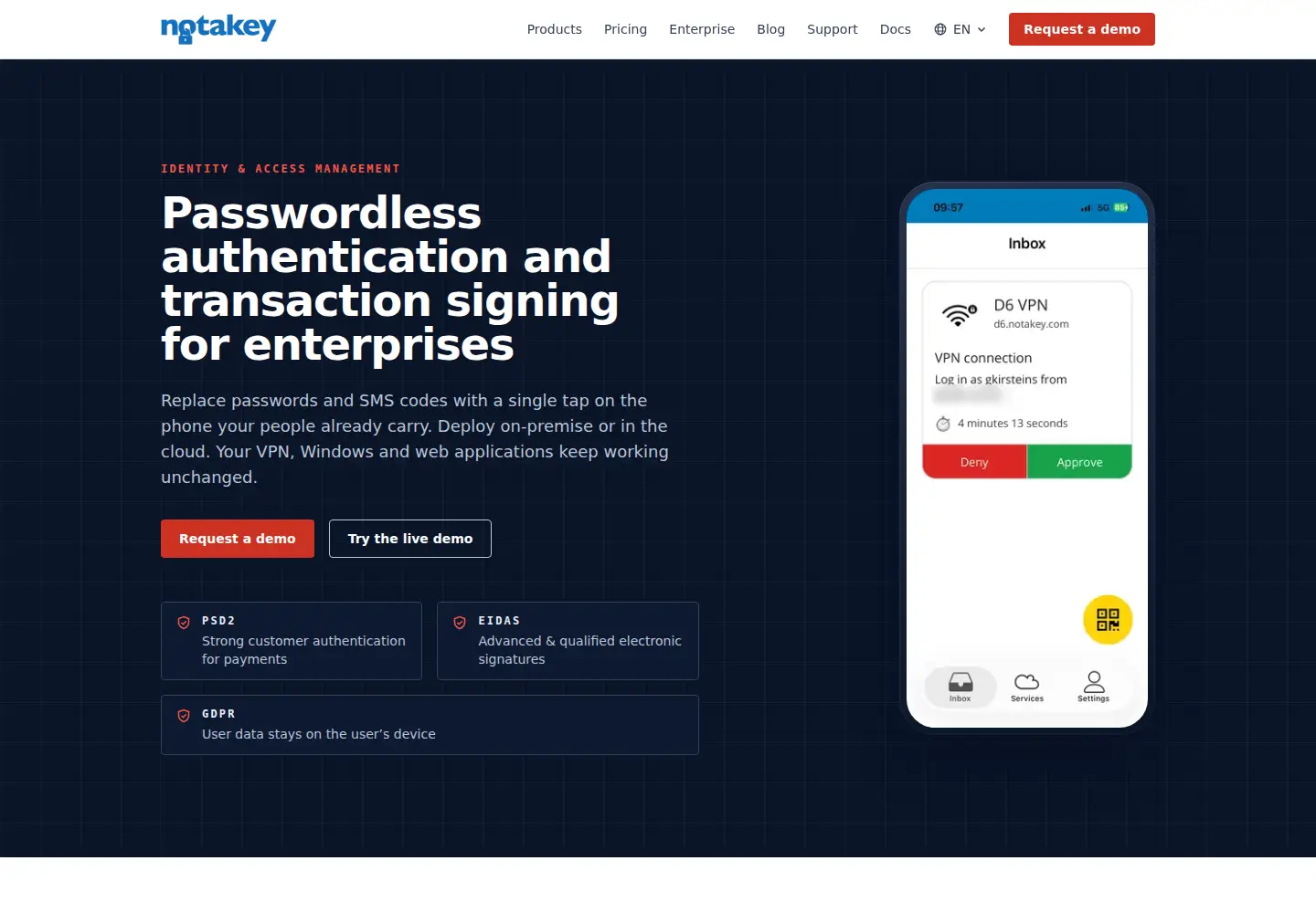 Screenshot of notakey.com