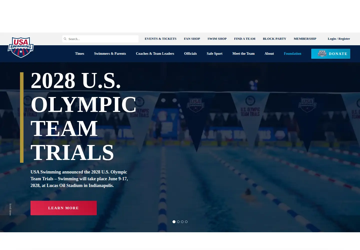 Captured homepage of usaswimming.org in the current scan