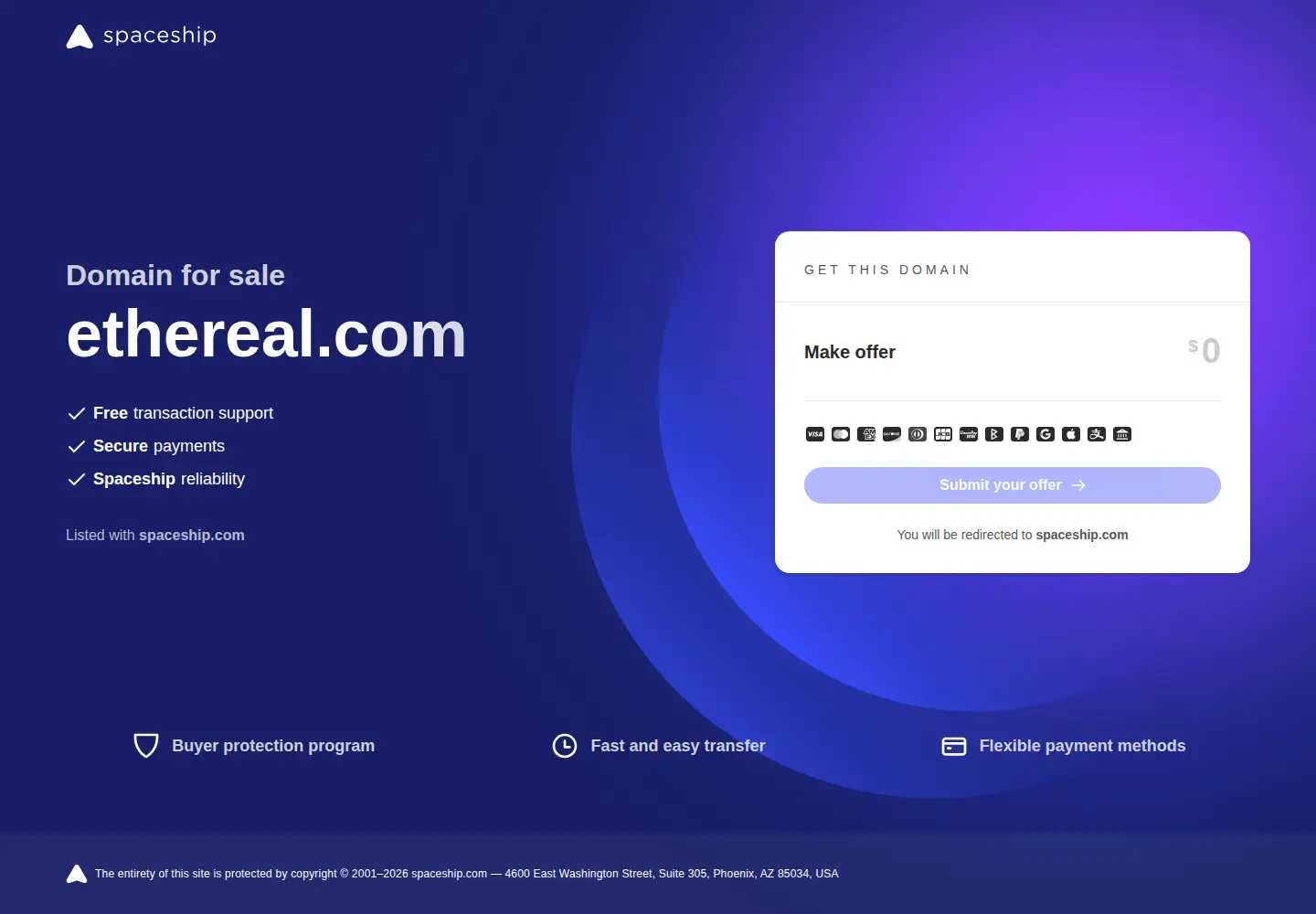 Captured homepage of ethereal.com in the current scan
