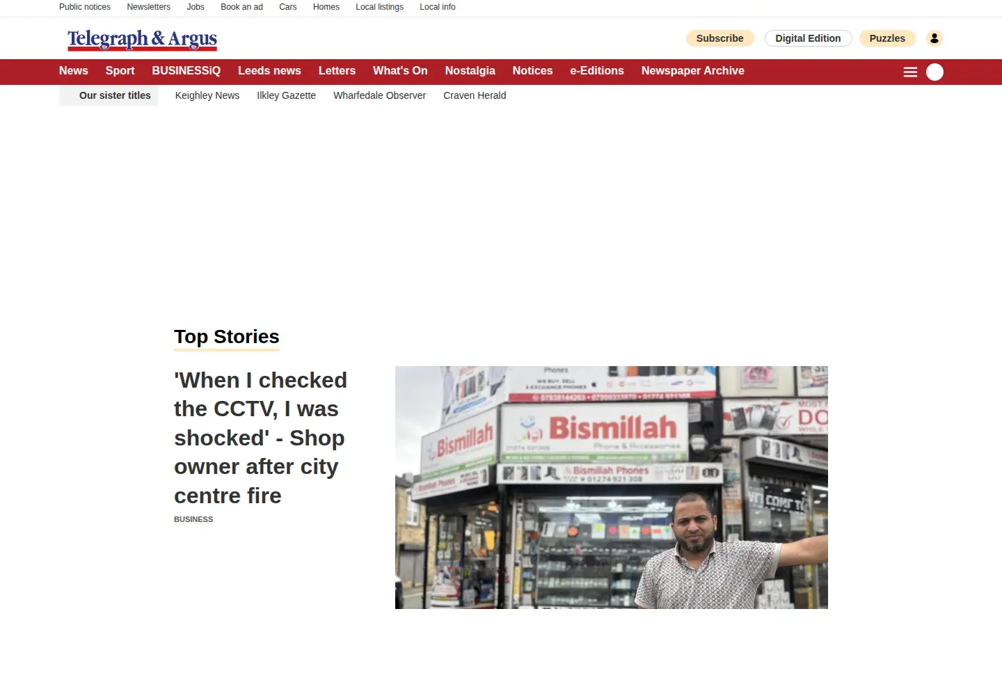 Screenshot of thetelegraphandargus.co.uk