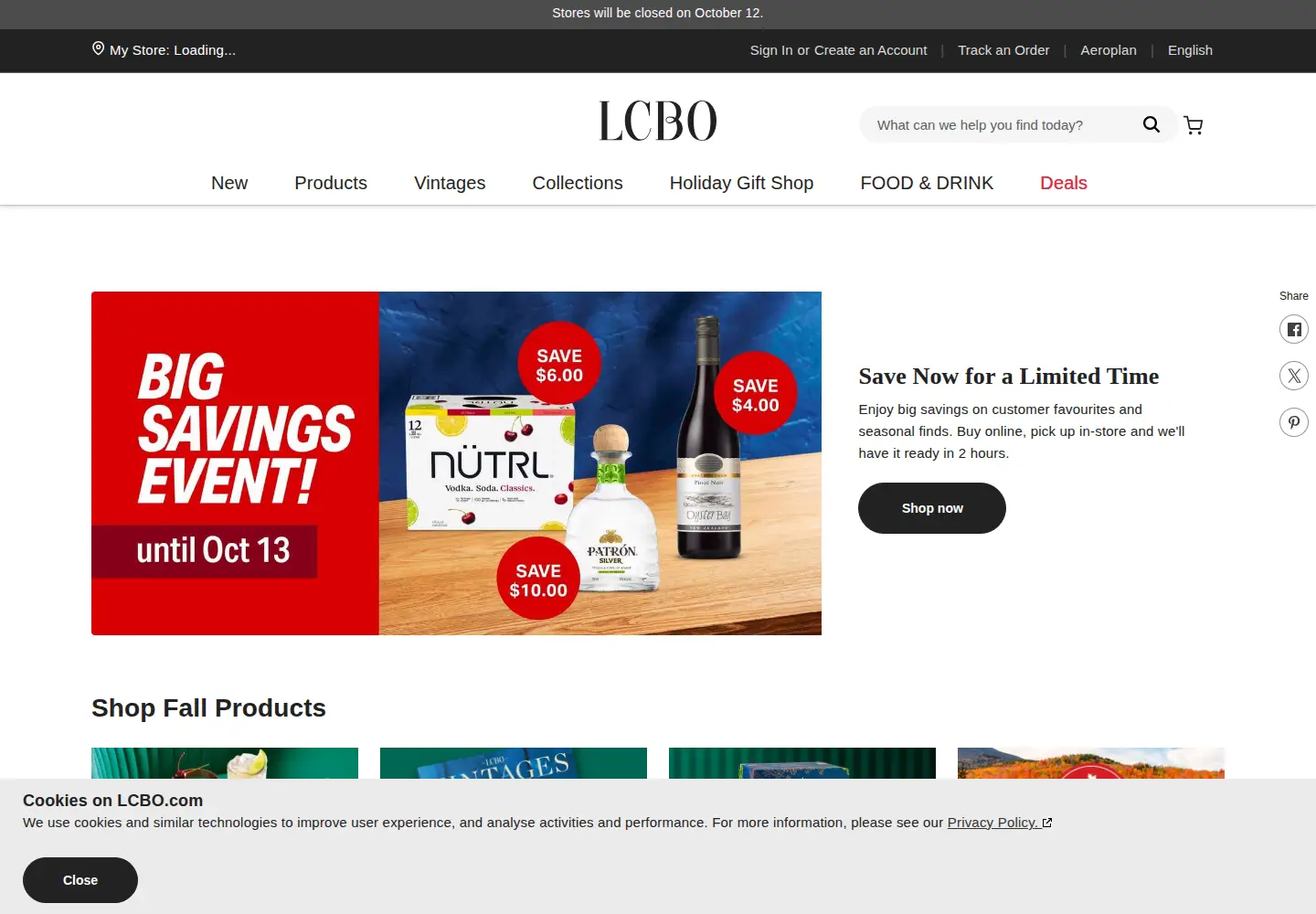 Captured homepage of lcbo.com in the current scan