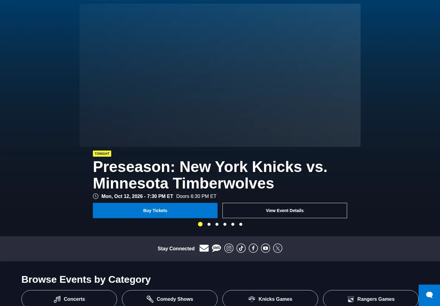 Captured homepage of msg.com in the current scan