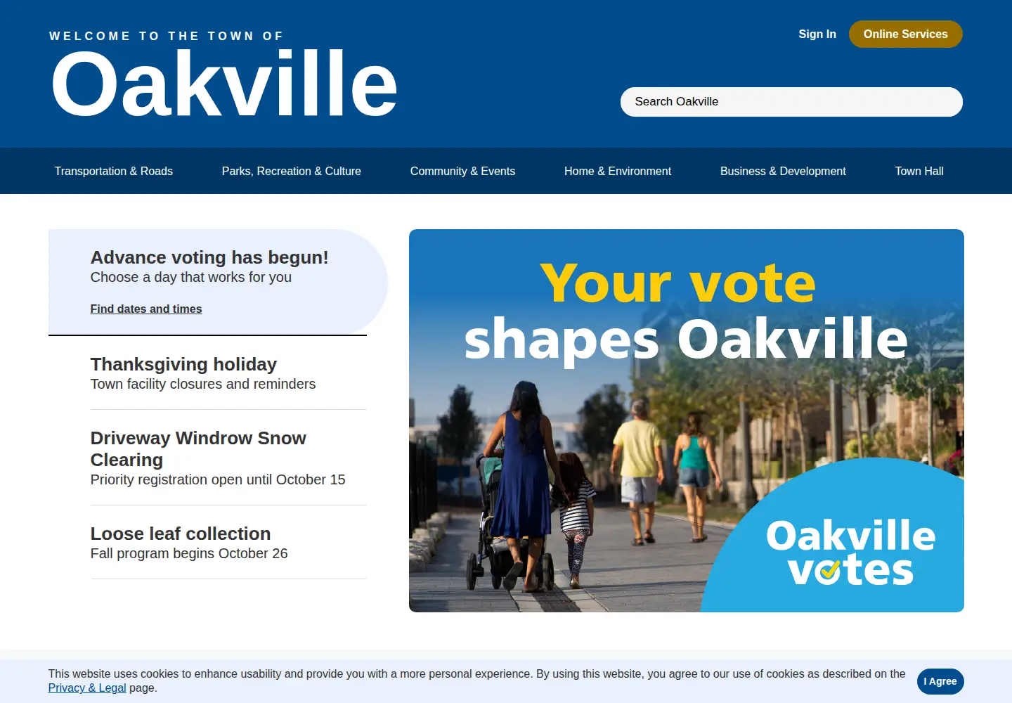 Captured homepage of oakville.ca in the current scan