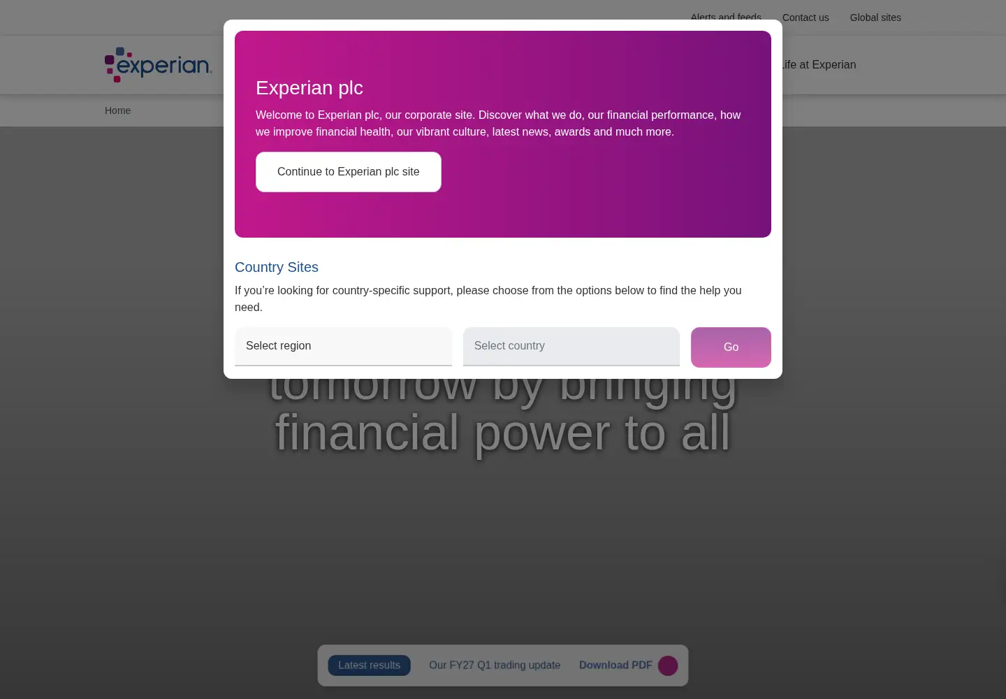 Screenshot of experianplc.com