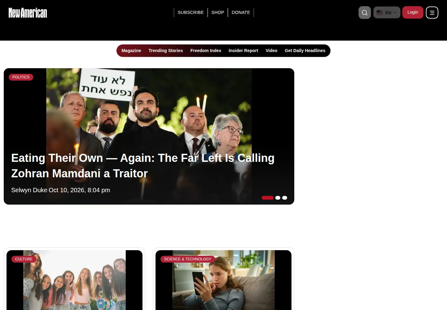 Captured homepage of thenewamerican.com in the current scan