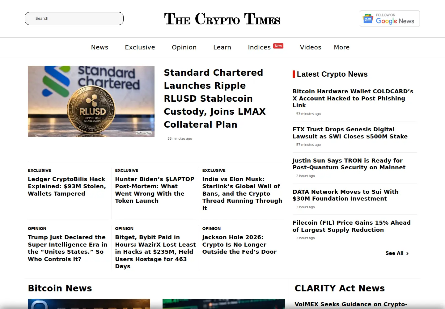 Captured homepage of cryptotimes.io in the current scan