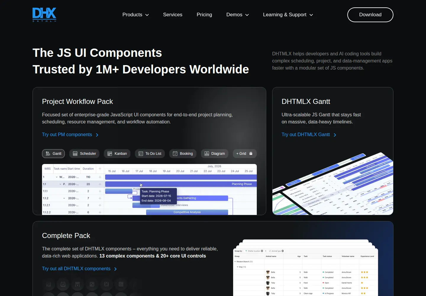 Screenshot of dhtmlx.com