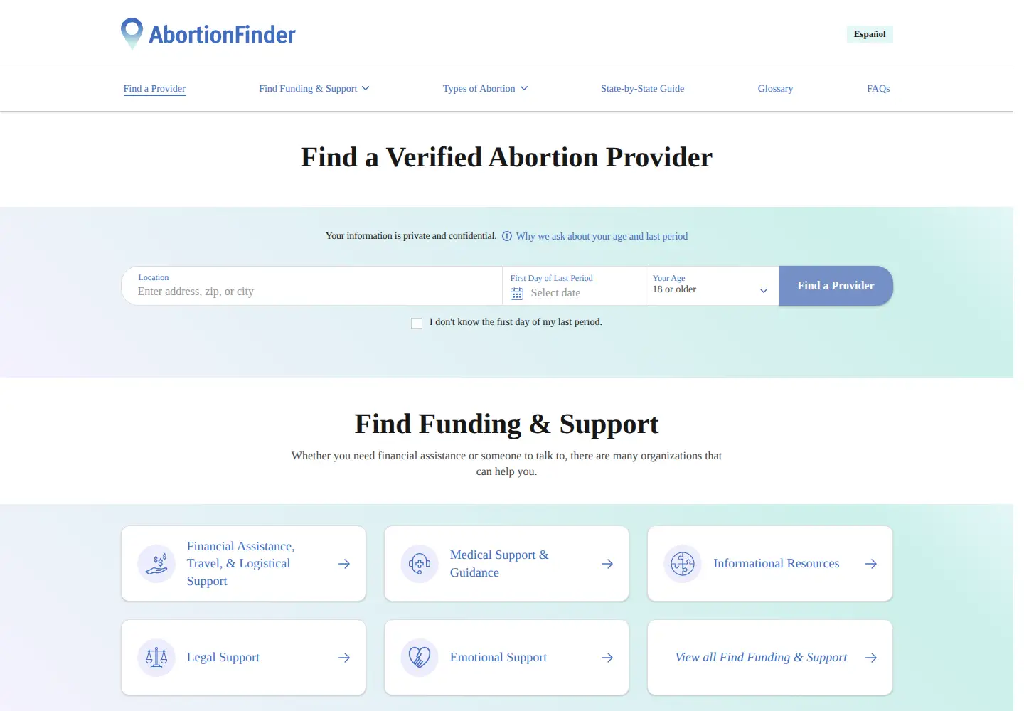 Screenshot of abortionfinder.org