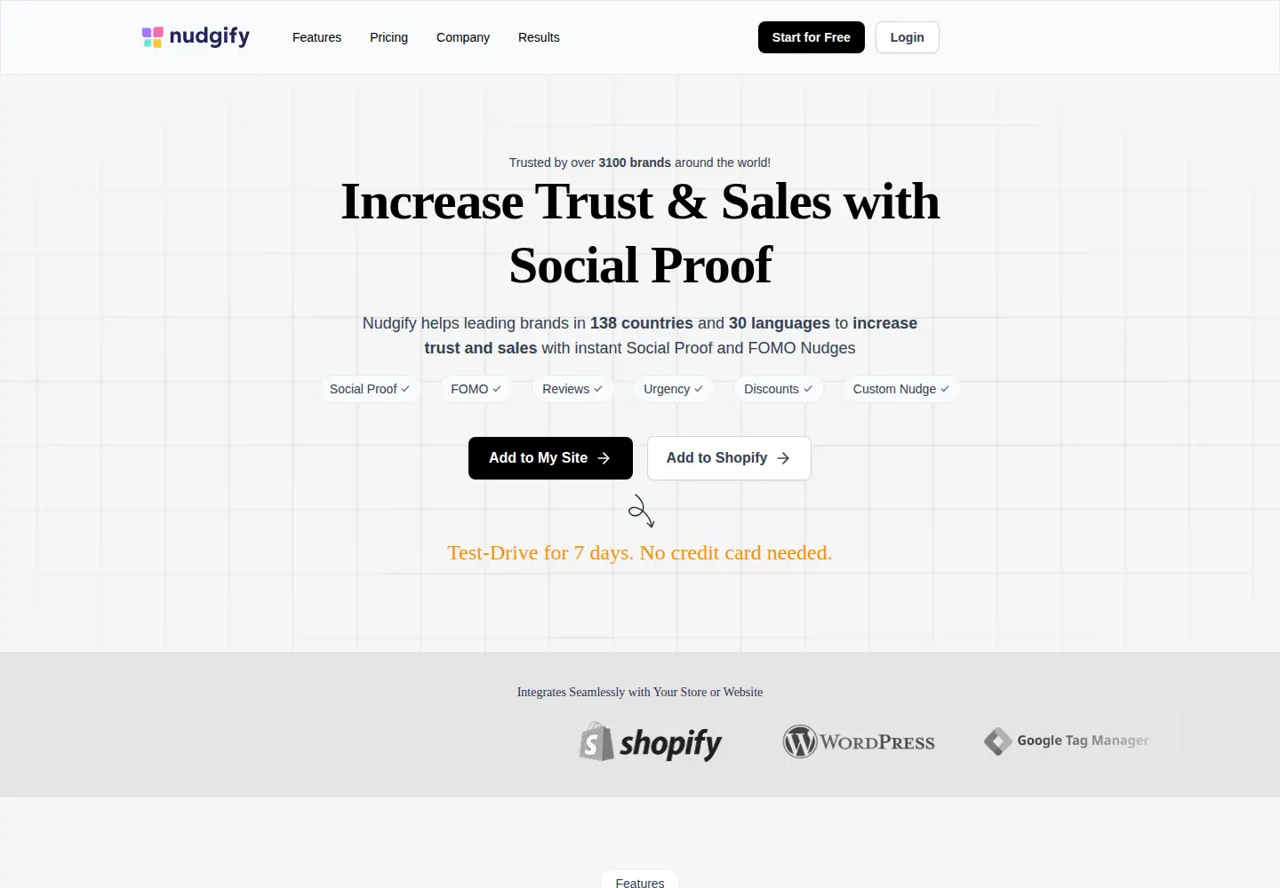 Captured homepage of nudgify.com in the current scan