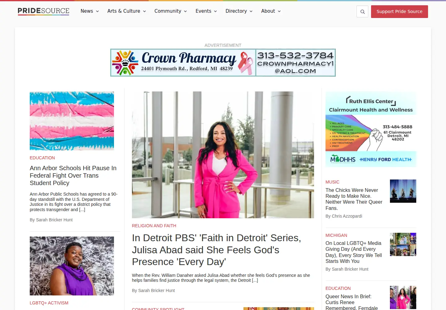 Screenshot of pridesource.com