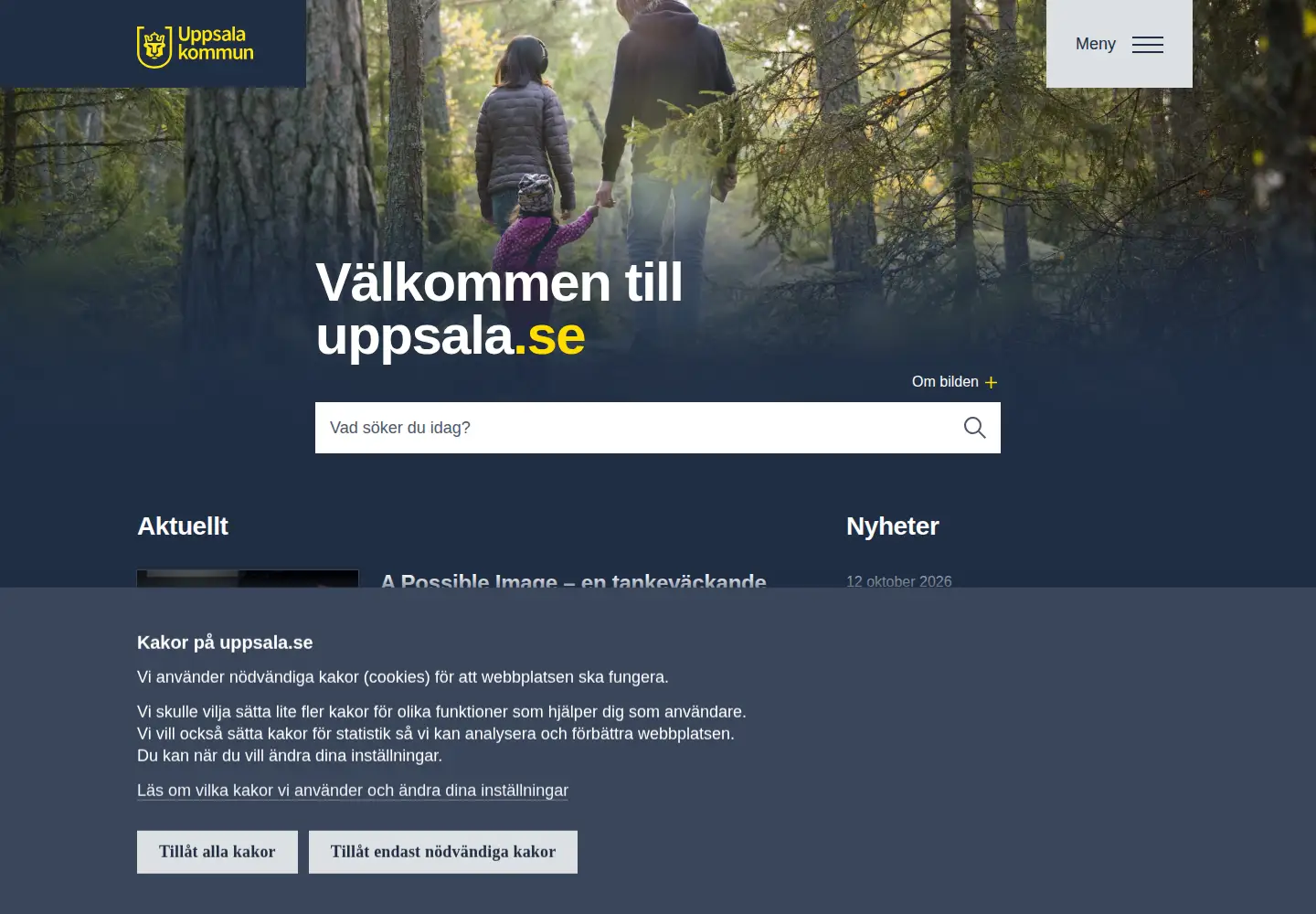 Captured homepage of uppsala.se in the current scan