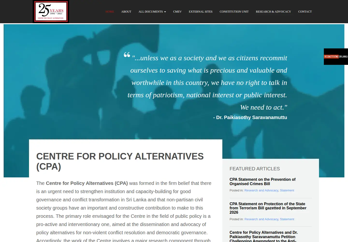 Captured homepage of cpalanka.org in the current scan