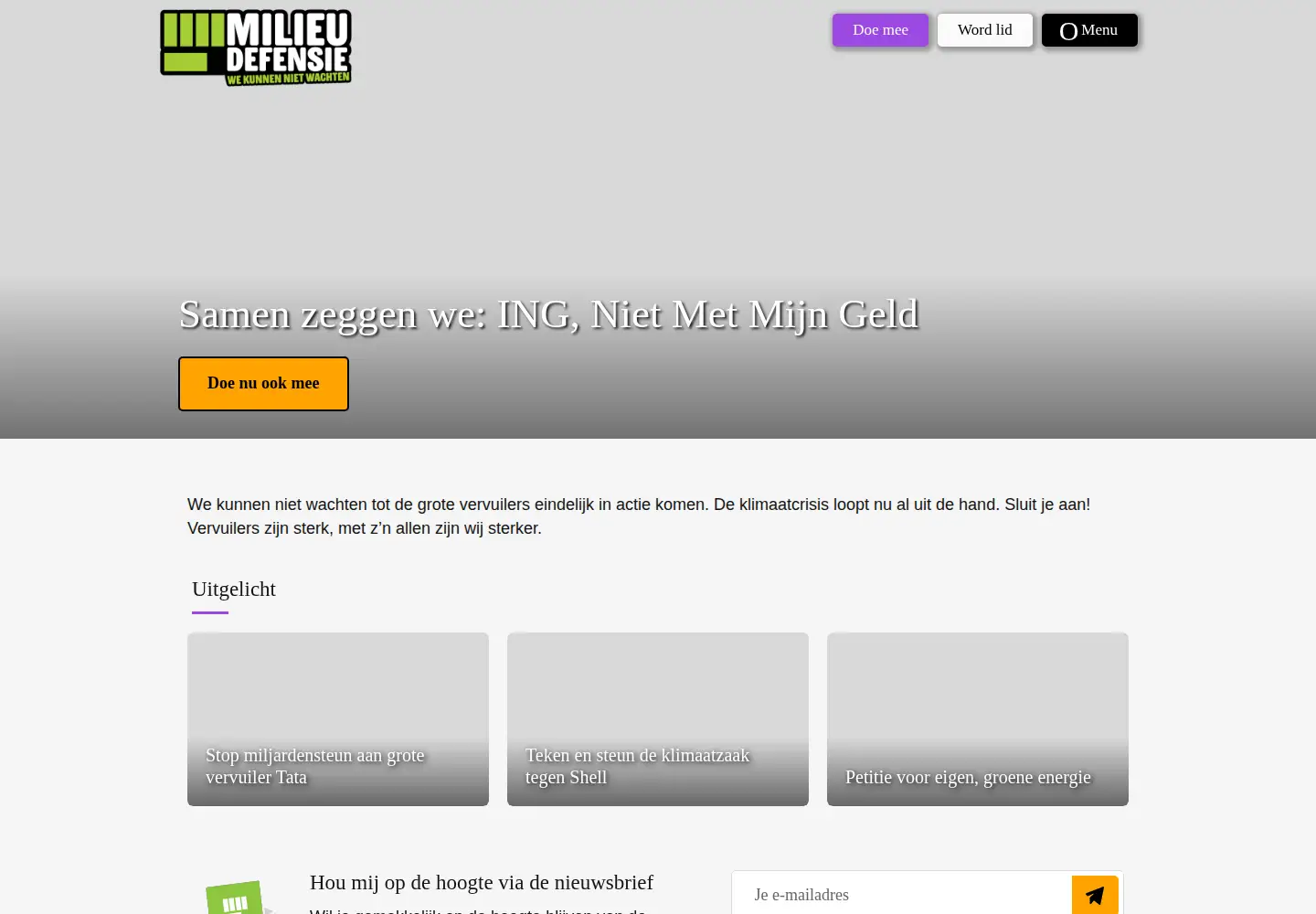 Screenshot of milieudefensie.nl
