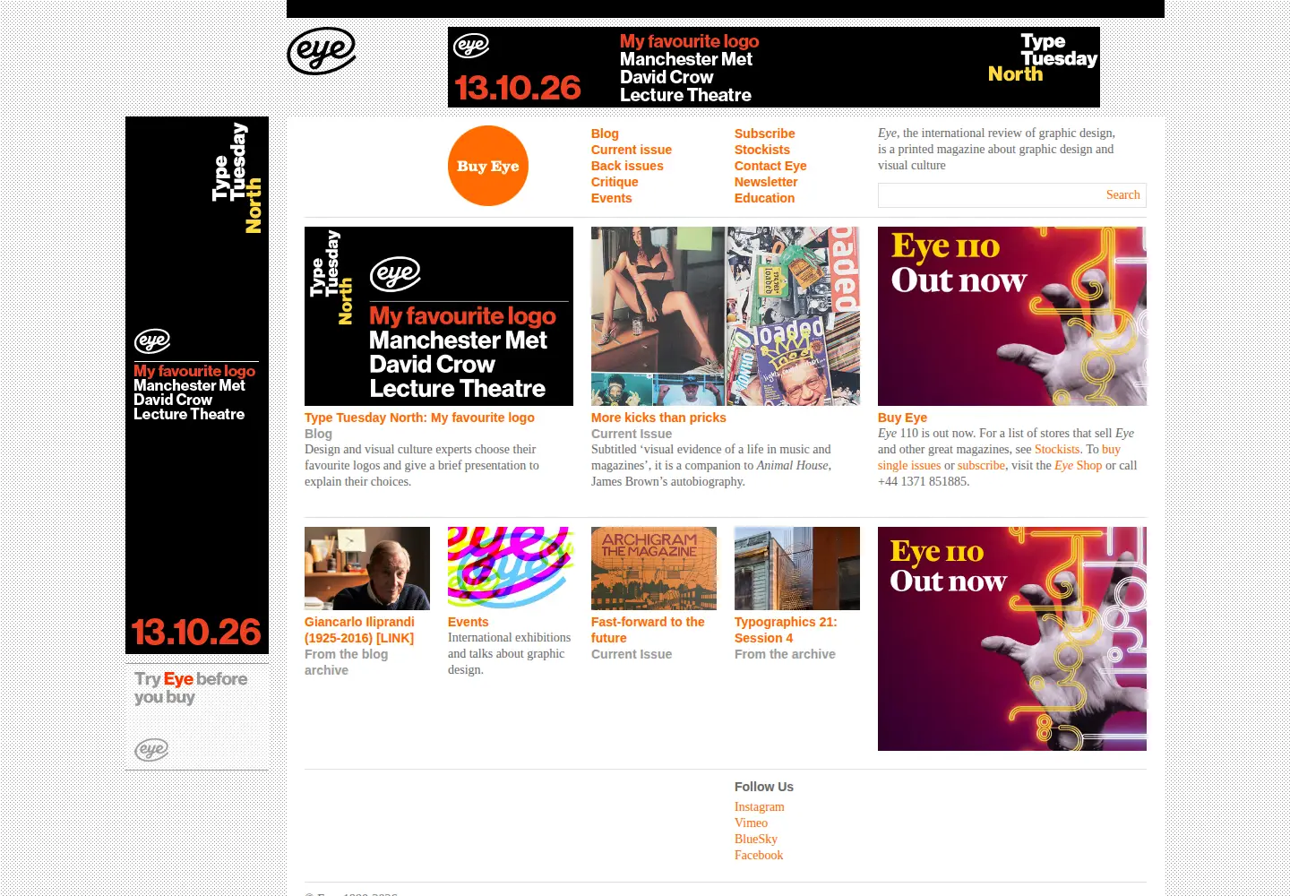 Captured homepage of eyemagazine.com in the current scan