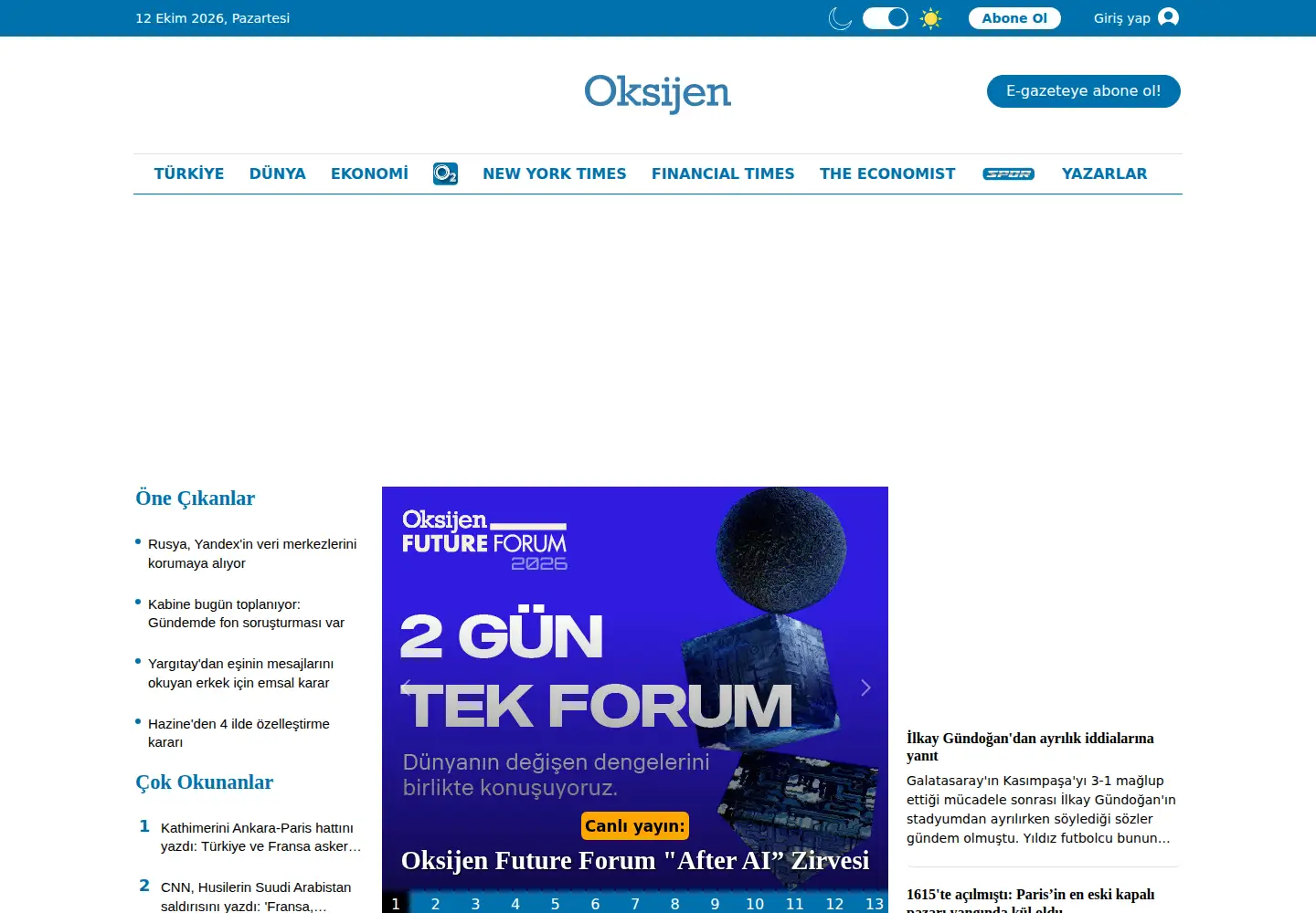 Captured homepage of gazeteoksijen.com in the current scan