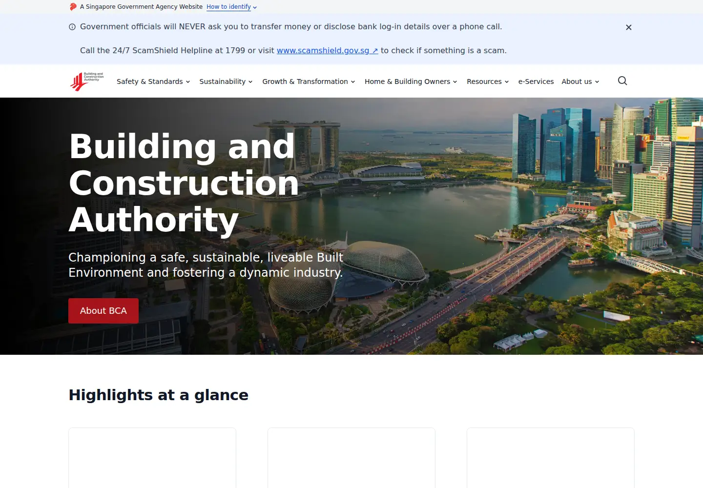 Screenshot of bca.gov.sg