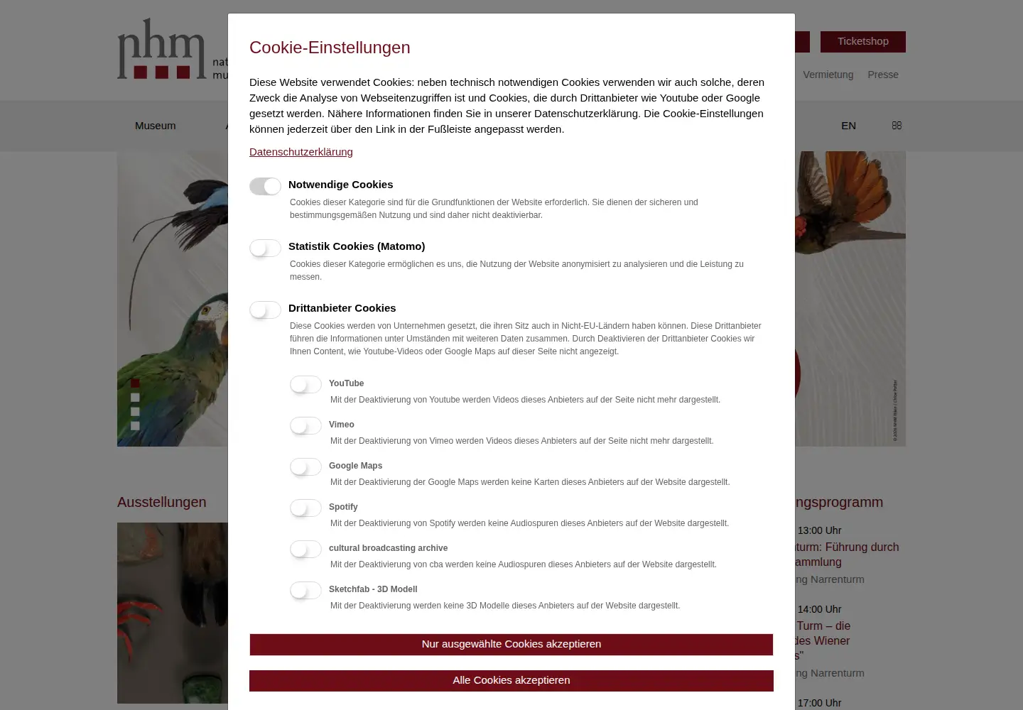Captured homepage of nhm-wien.ac.at in the current scan