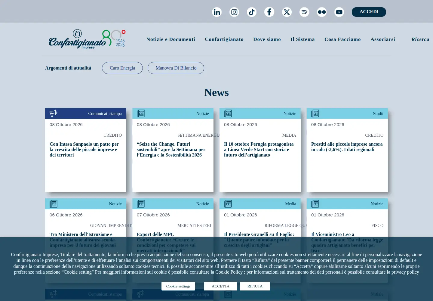 Captured homepage of confartigianato.it in the current scan