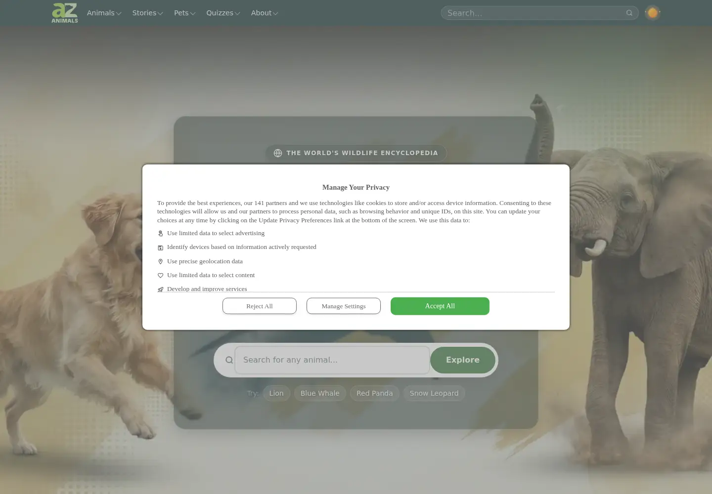 Screenshot of a-z-animals.com