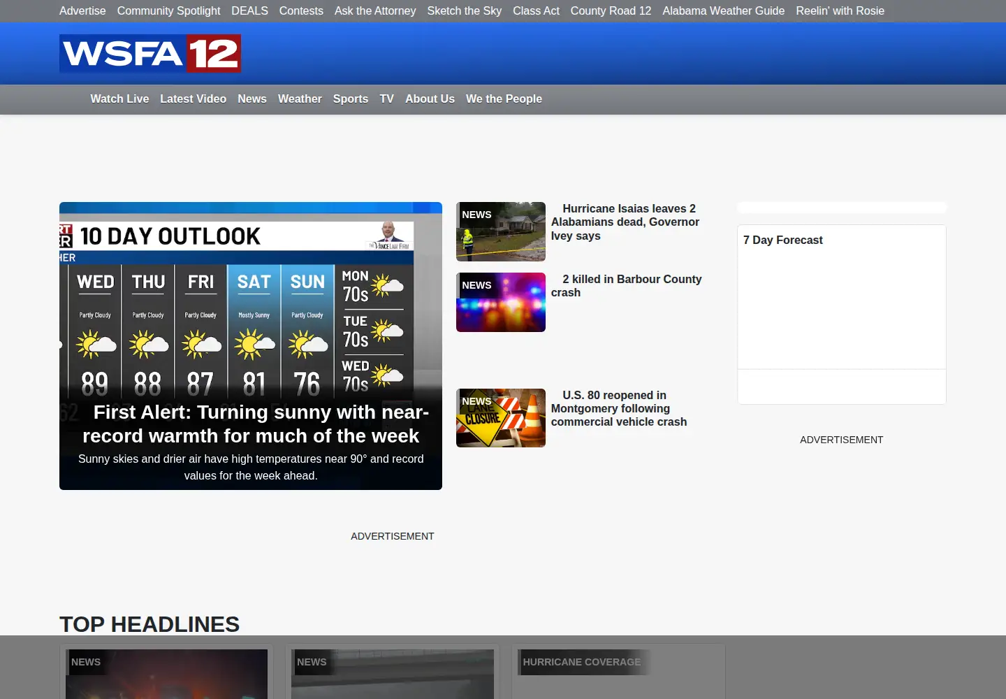 Captured homepage of wsfa.com in the current scan
