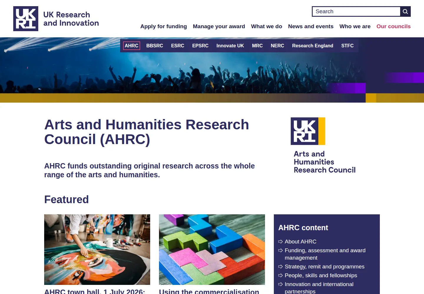 Captured homepage of ahrc.ac.uk in the current scan