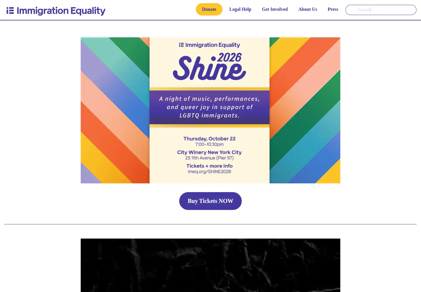 Captured homepage of immigrationequality.org in the current scan
