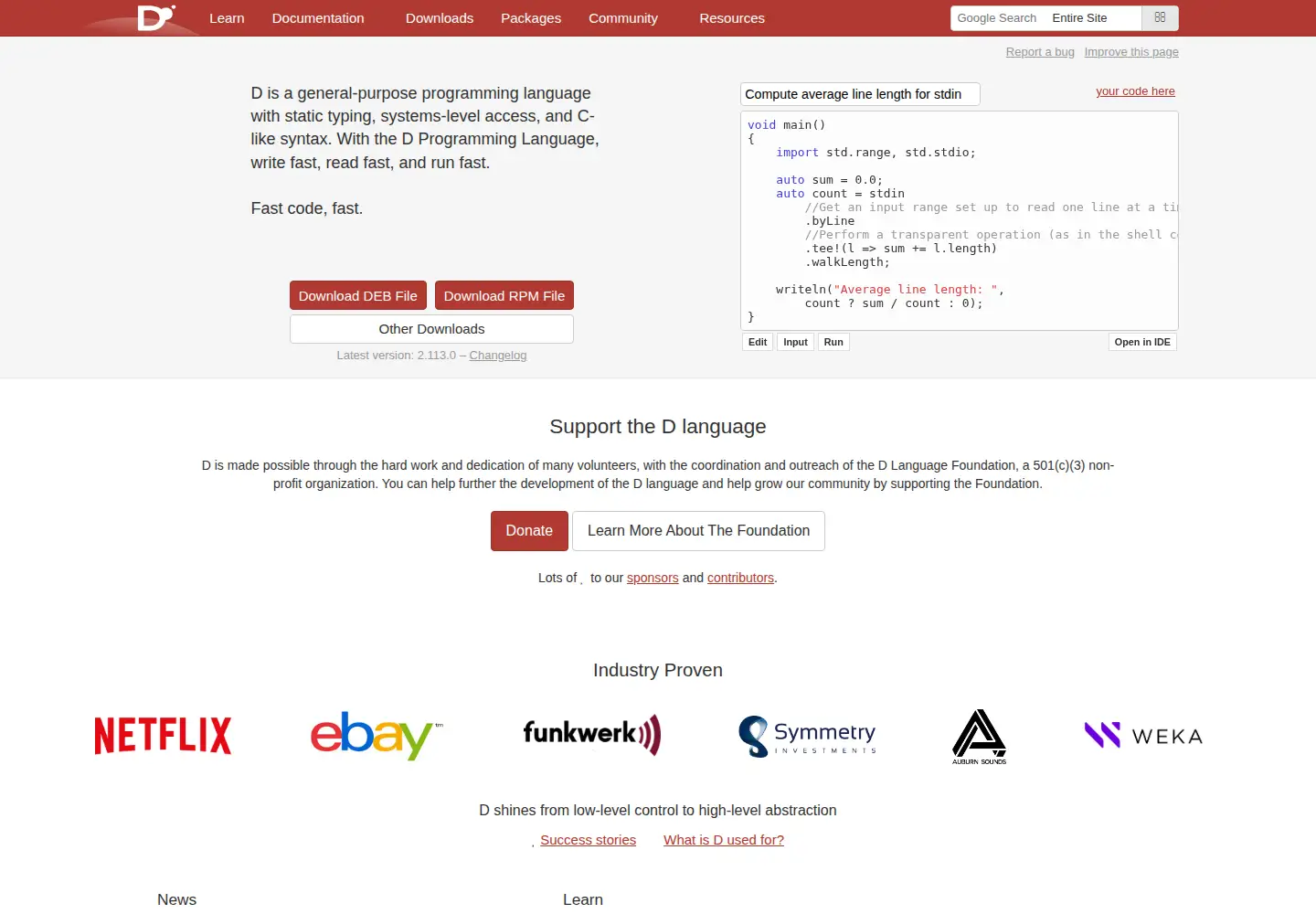 Screenshot of dlang.org