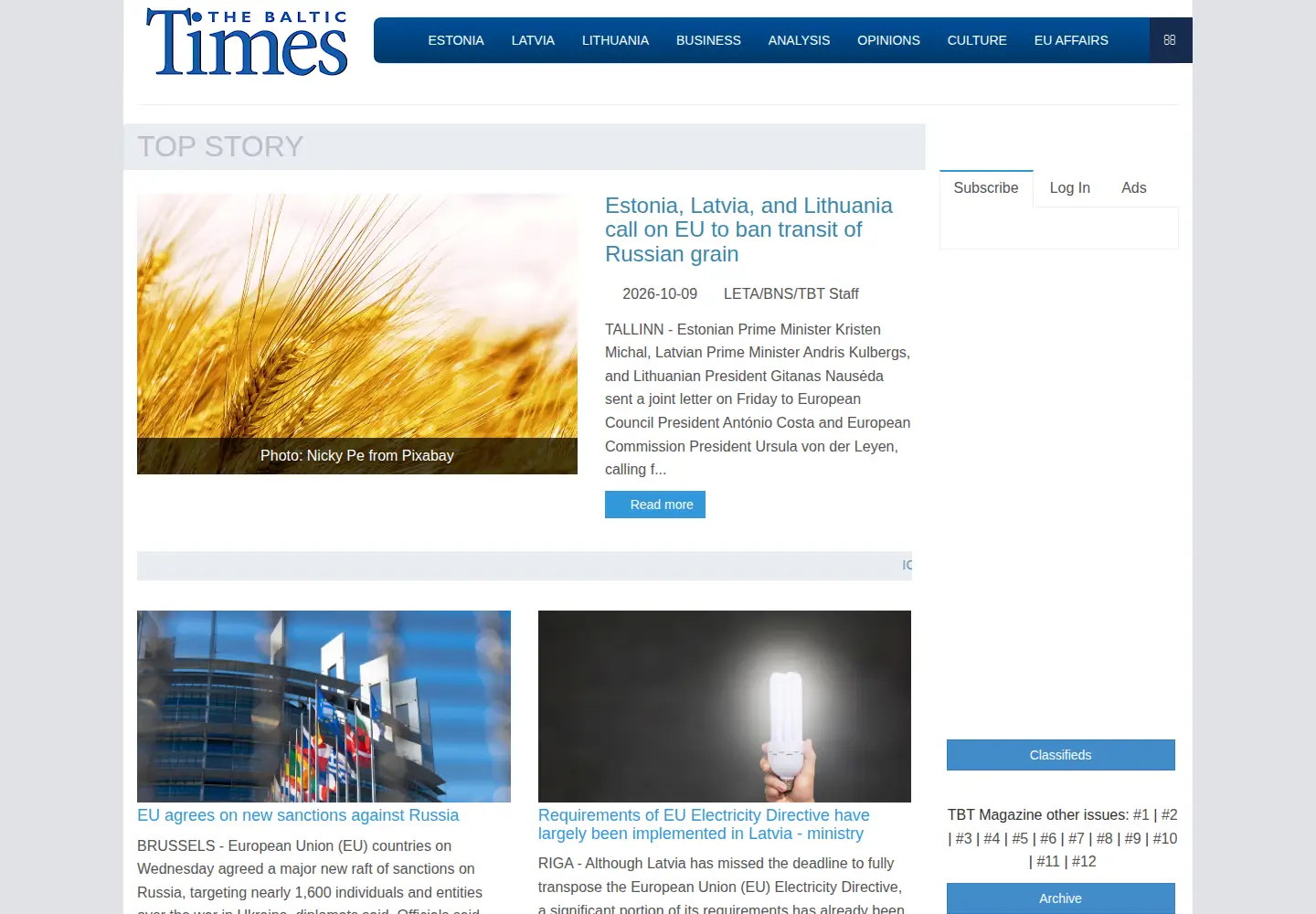 Captured homepage of baltictimes.com in the current scan