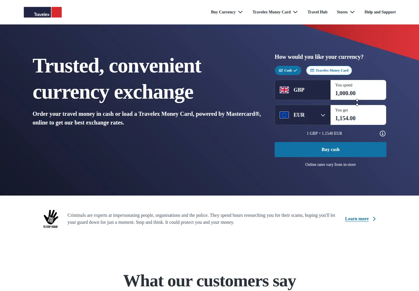 Captured homepage of travelex.co.uk in the current scan
