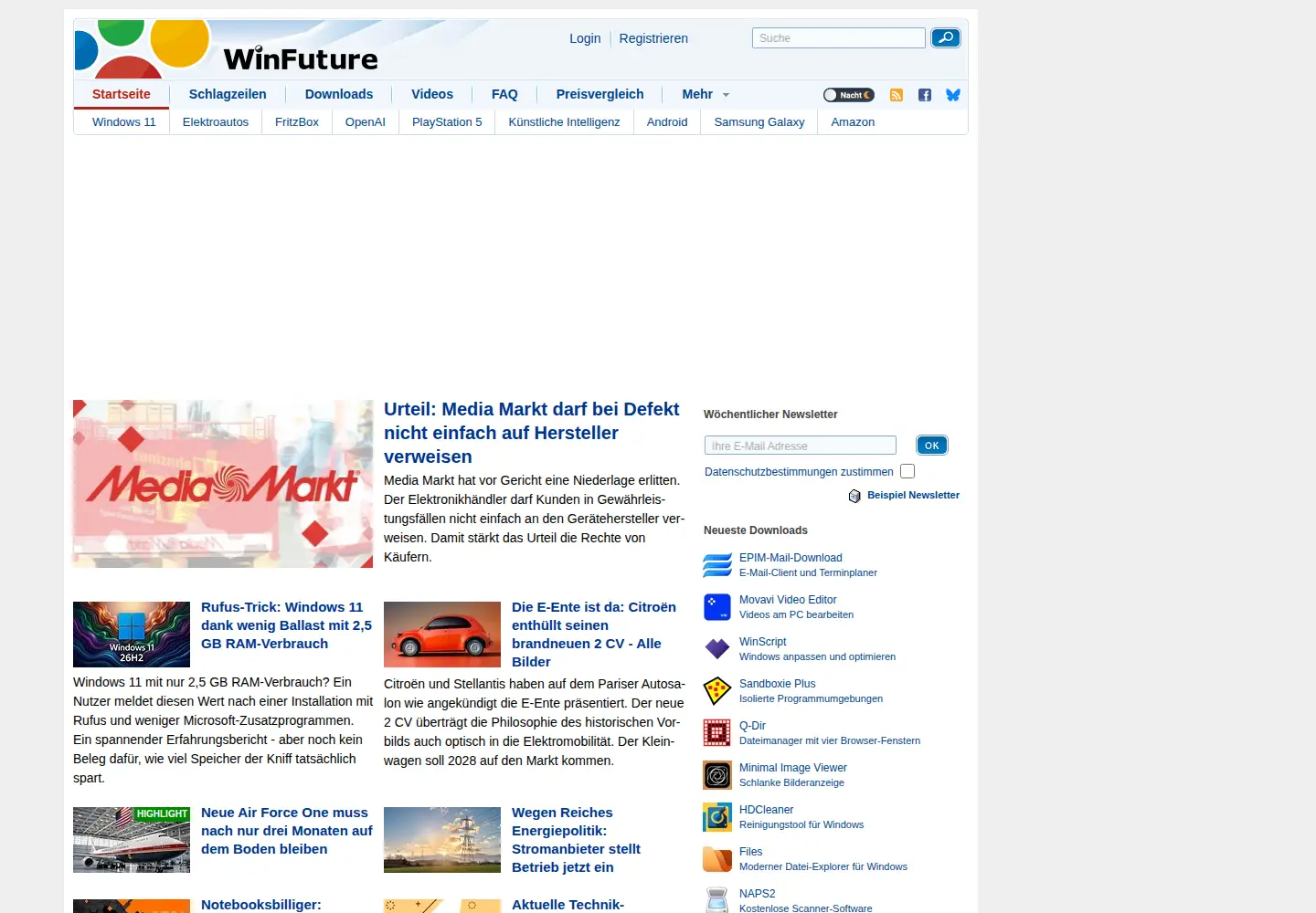 Captured homepage of winfuture.de in the current scan
