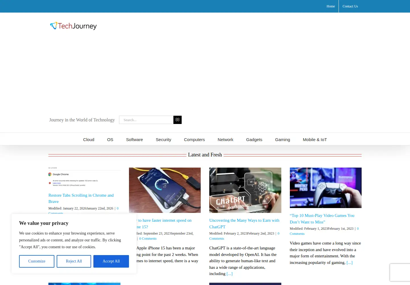 Captured homepage of techjourney.net in the current scan