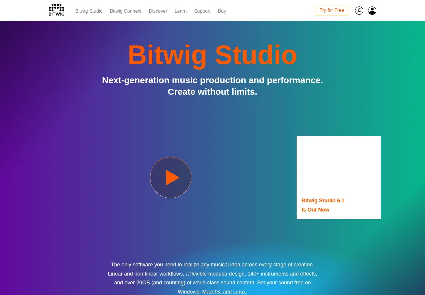 Screenshot of bitwig.com