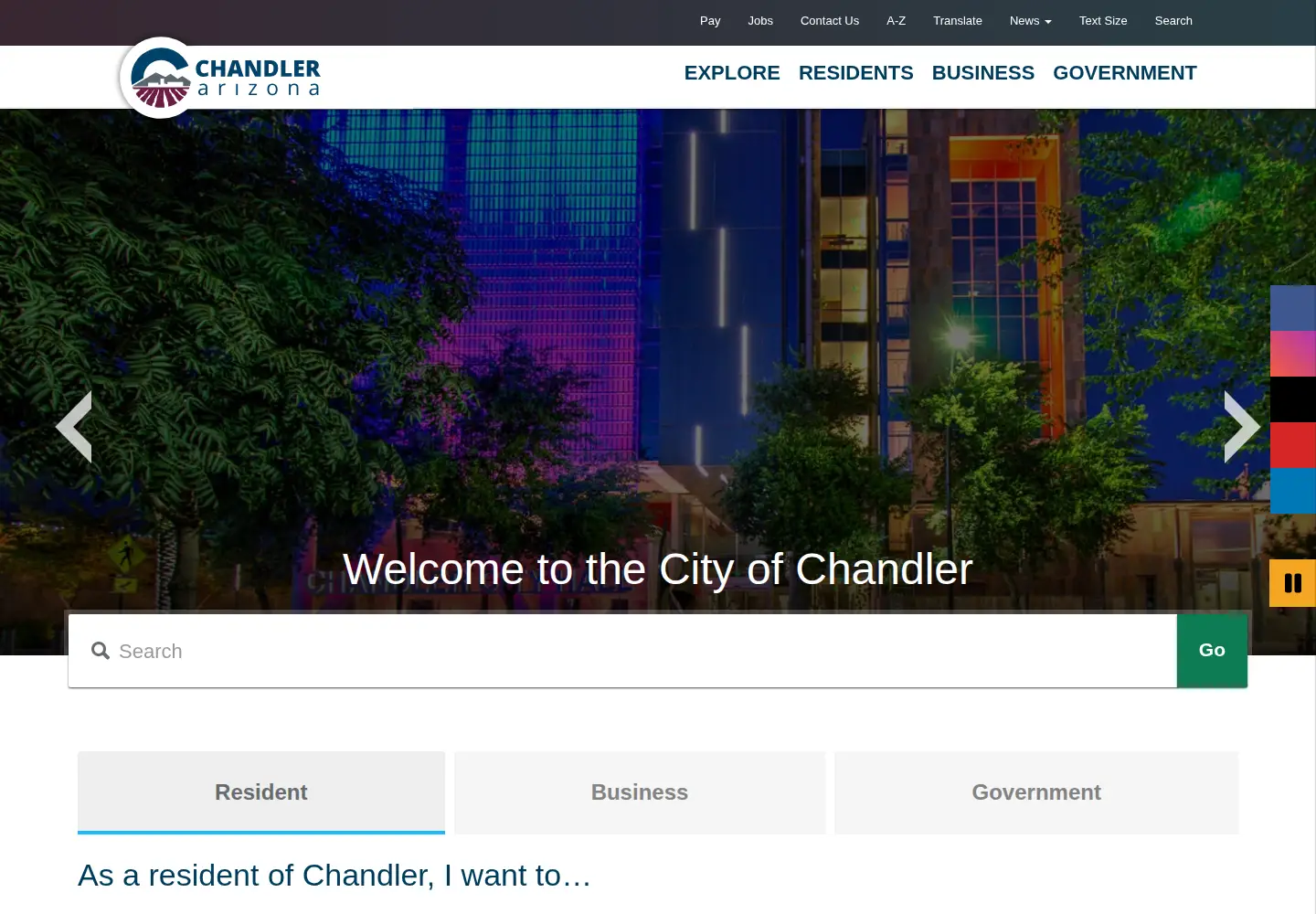 Screenshot of chandleraz.gov