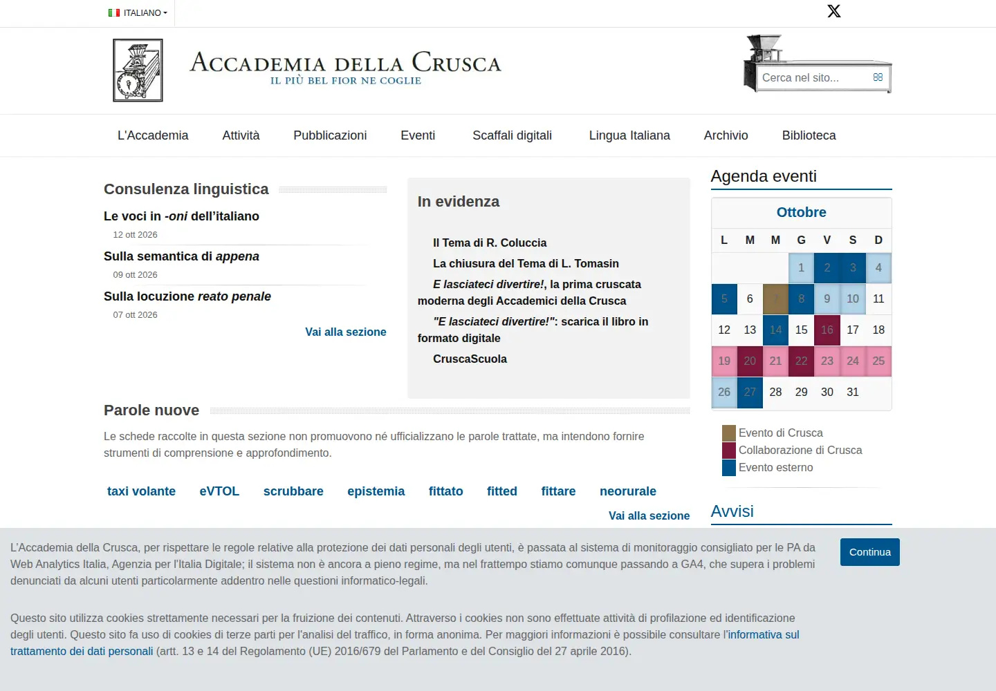 Screenshot of accademiadellacrusca.it