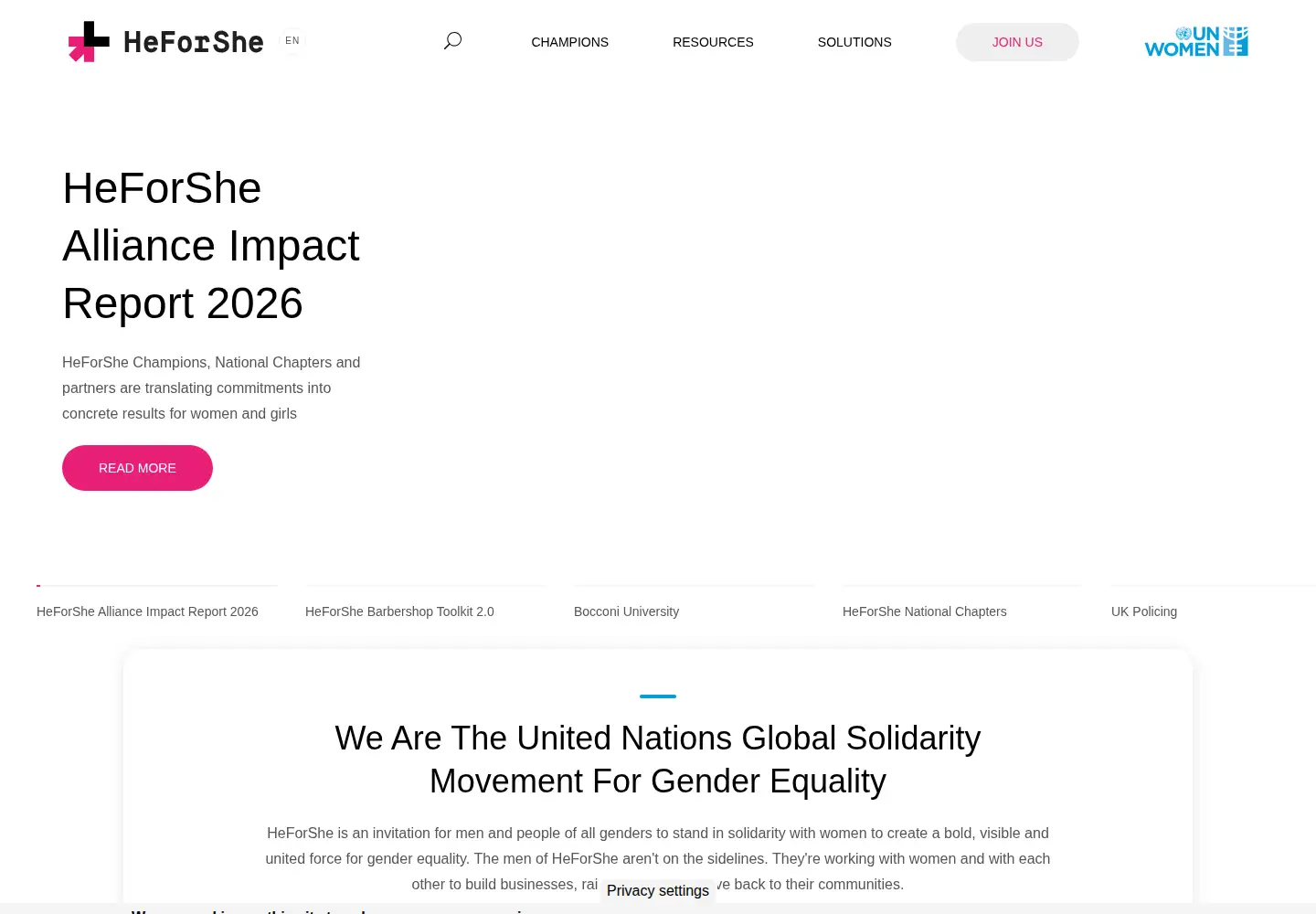Captured homepage of heforshe.org in the current scan