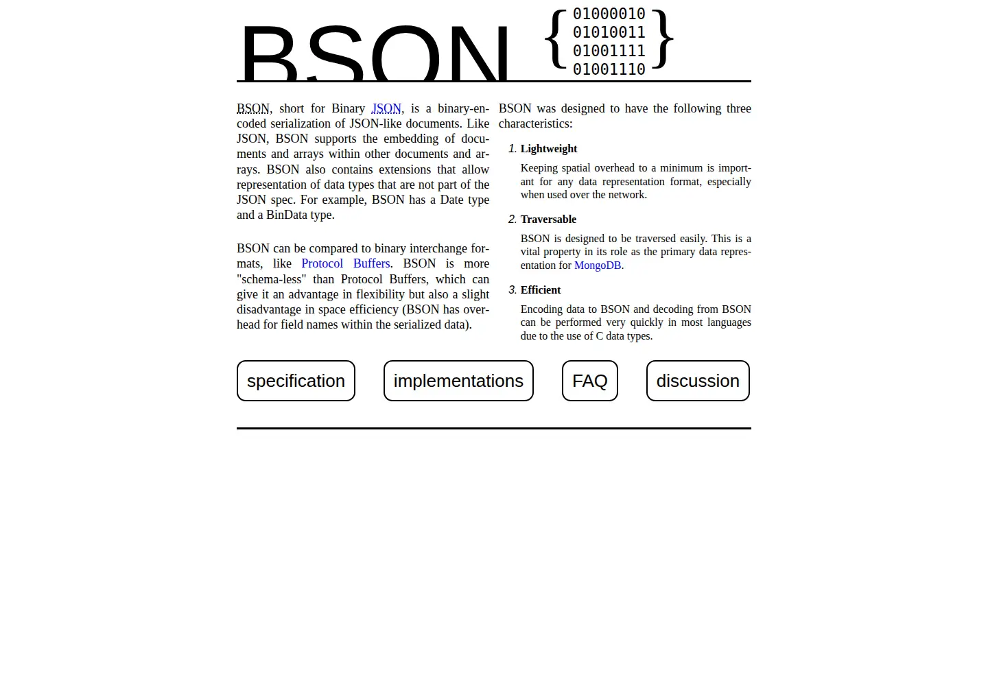 Screenshot of bsonspec.org