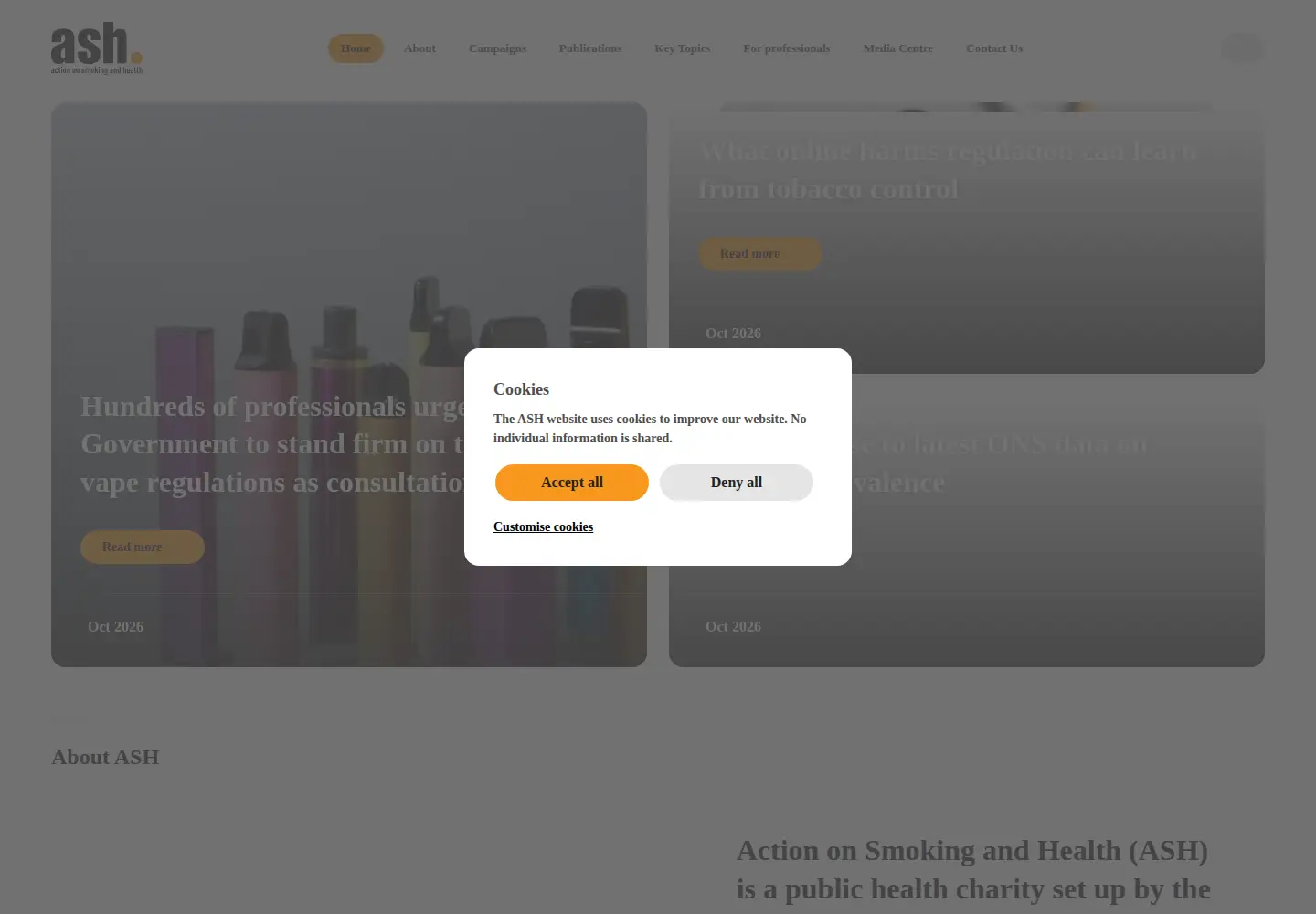 Screenshot of ash.org.uk