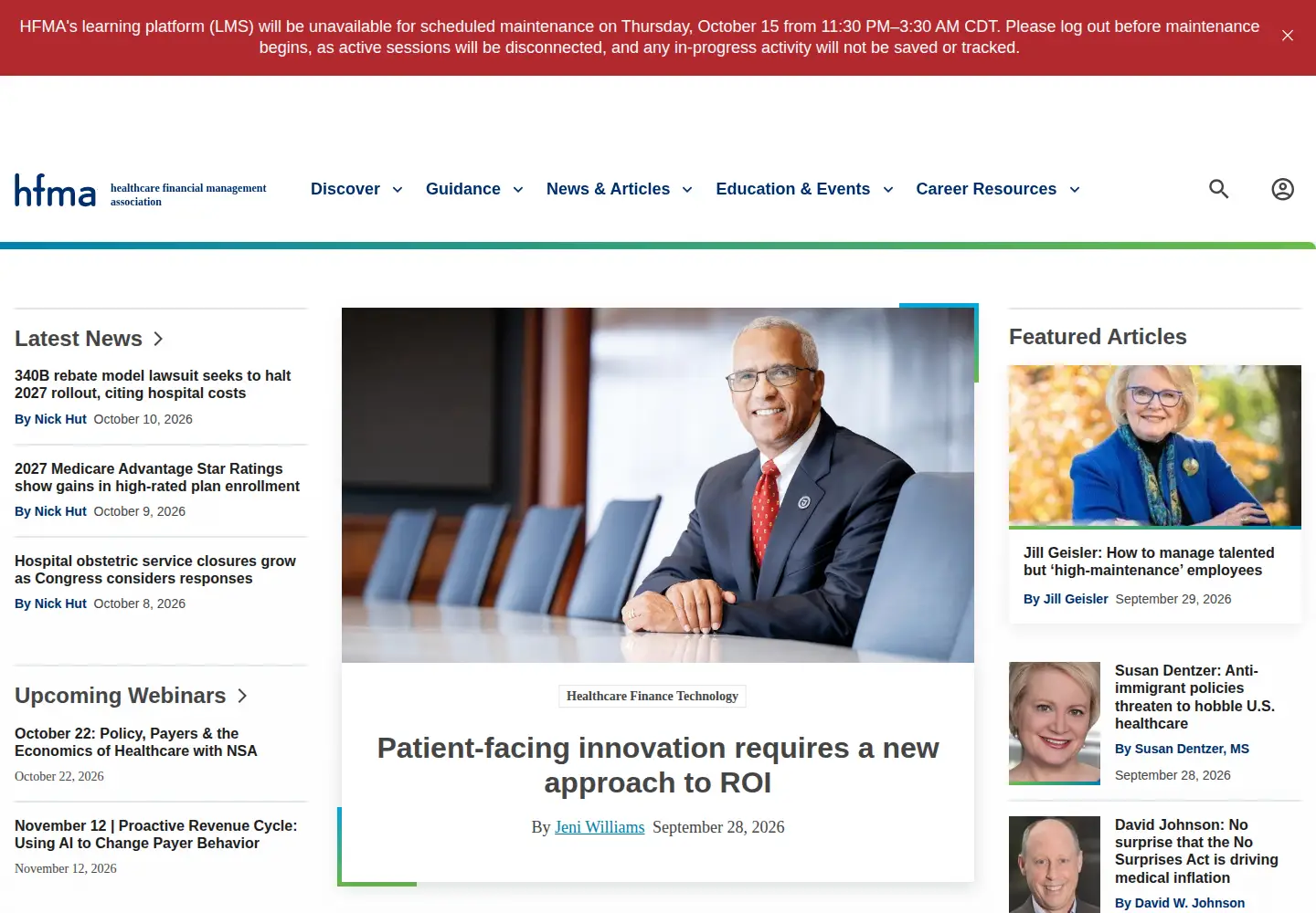 Captured homepage of hfma.org in the current scan