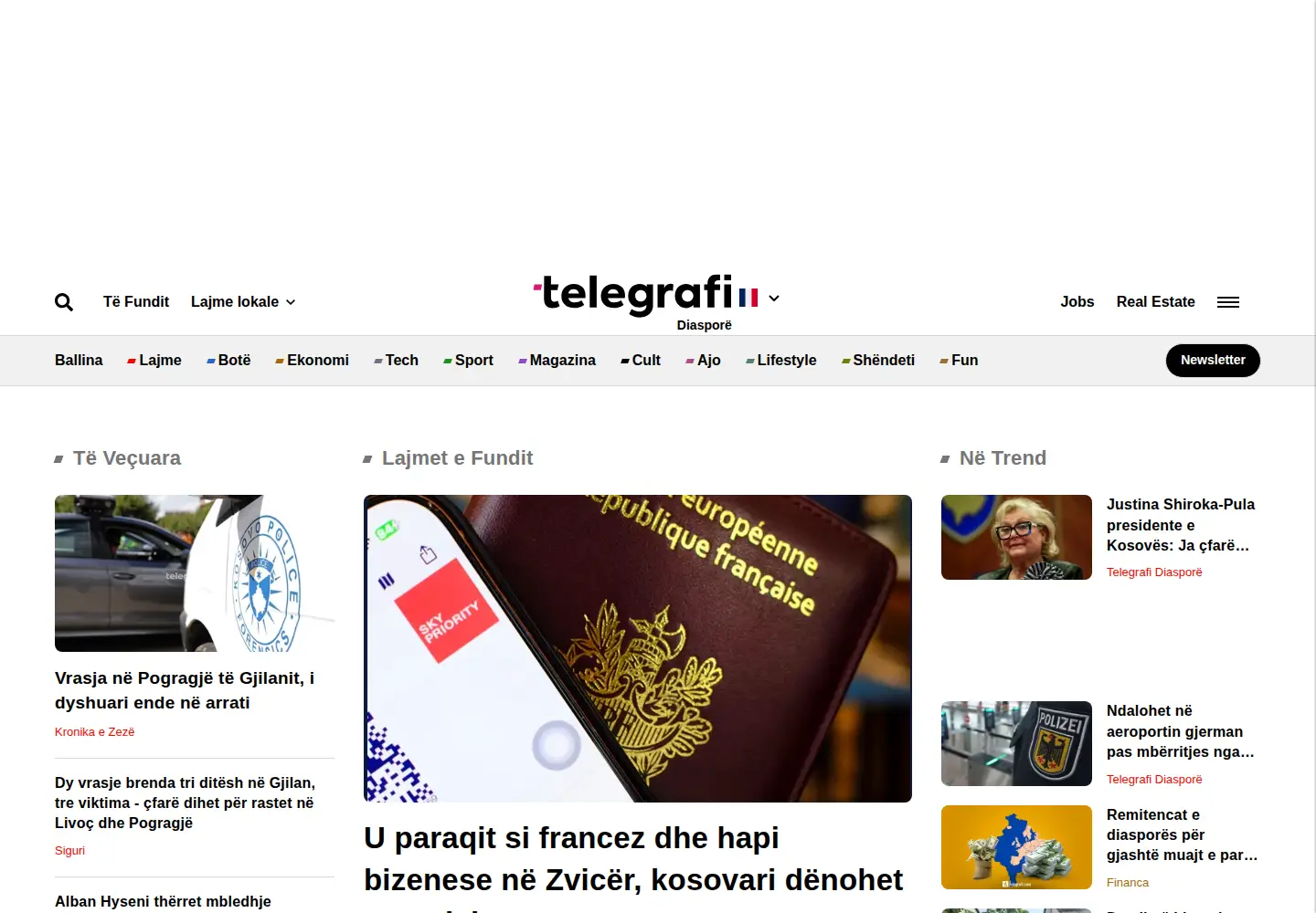 Captured homepage of telegrafi.com in the current scan