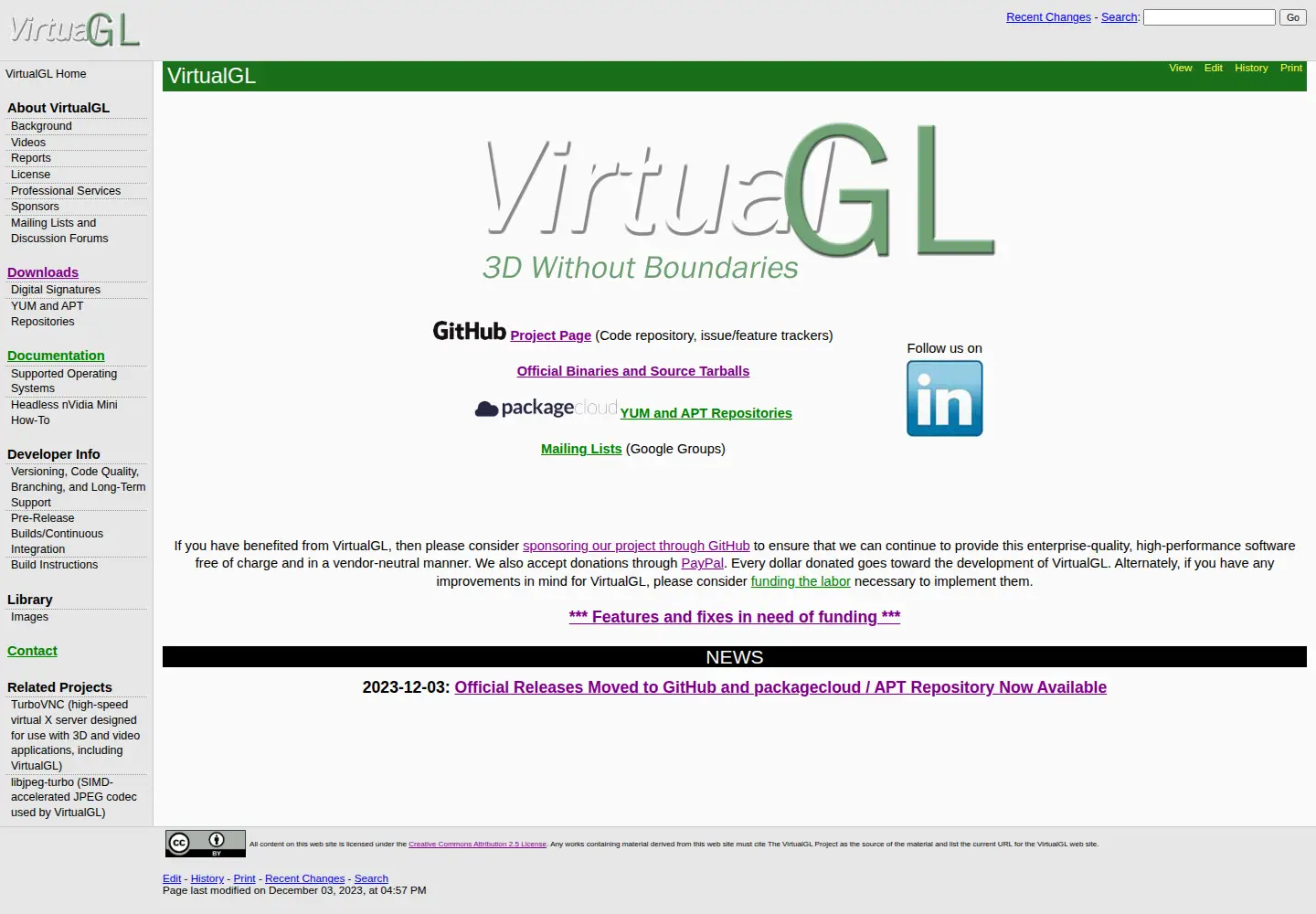 Captured homepage of virtualgl.org in the current scan