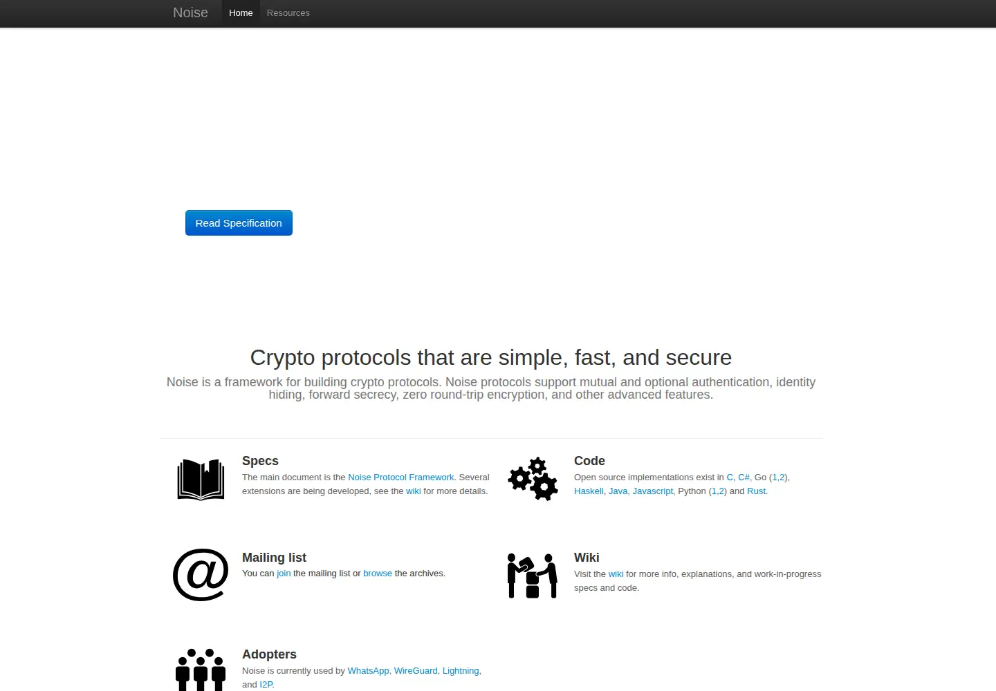 Screenshot of noiseprotocol.org