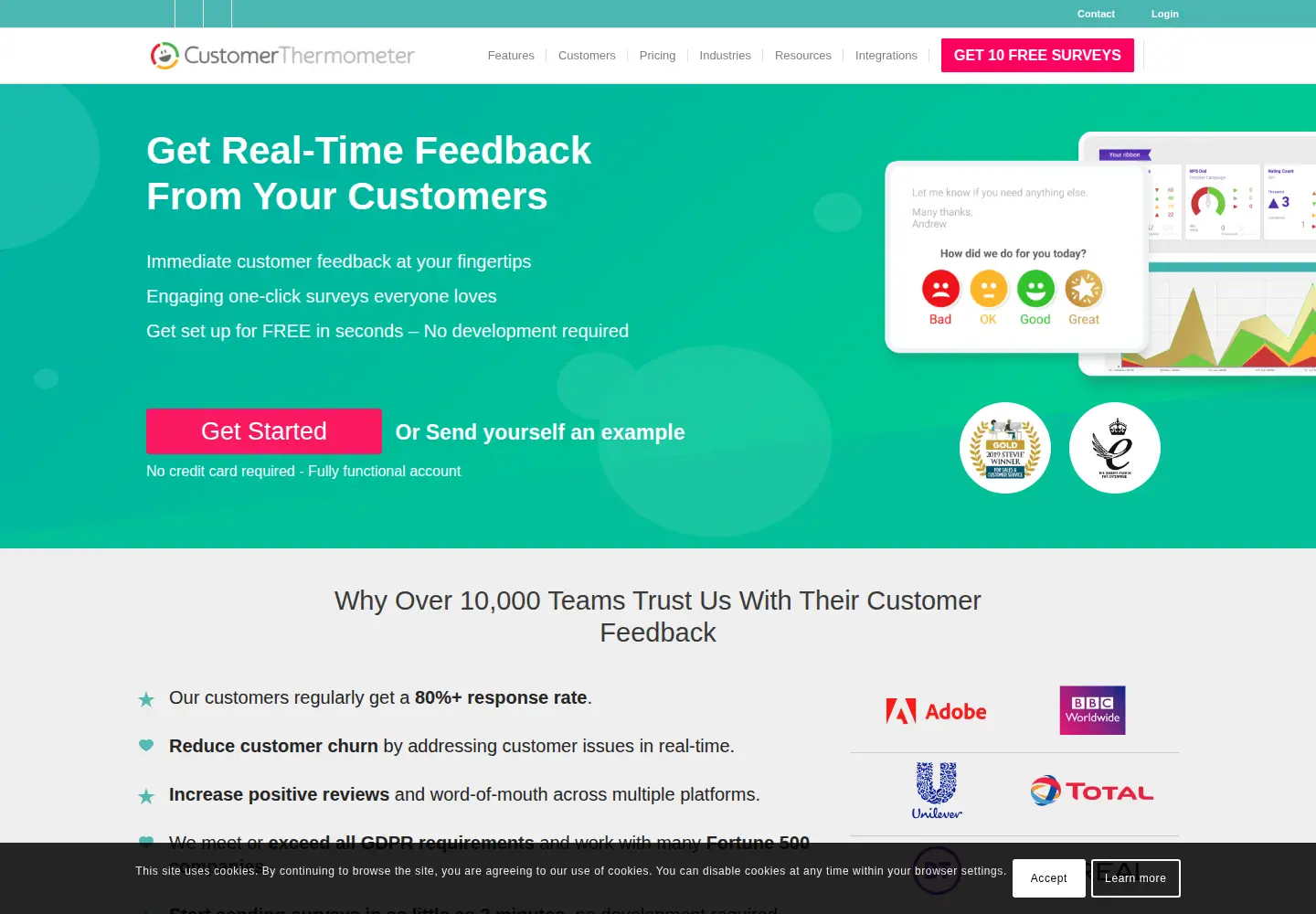 Captured homepage of customerthermometer.com in the current scan