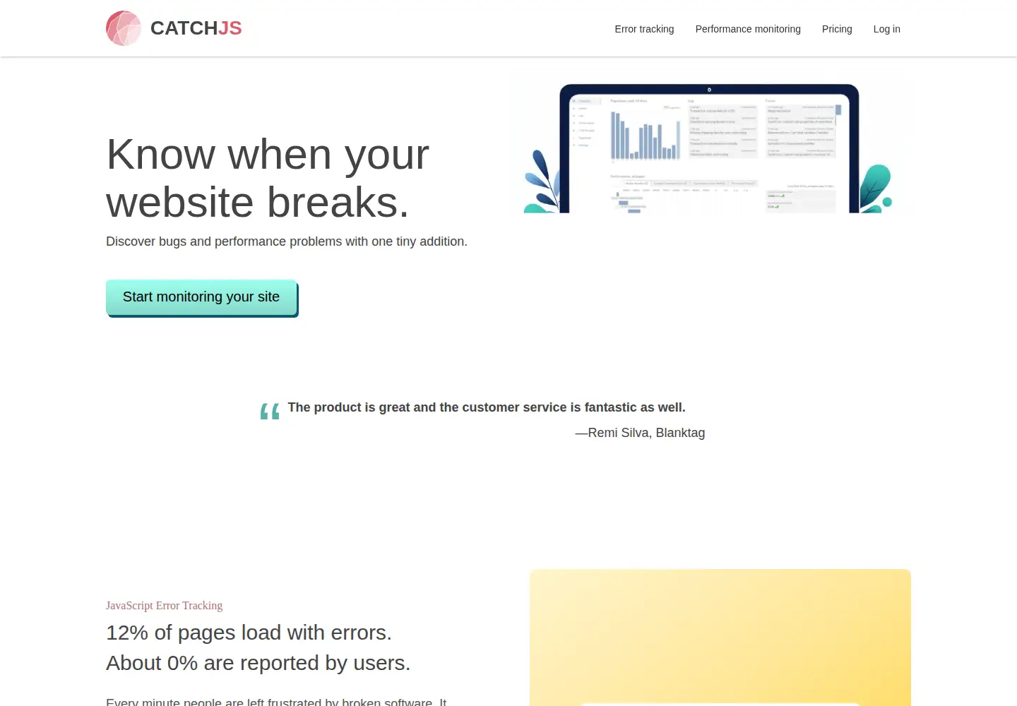 Captured homepage of catchjs.com in the current scan