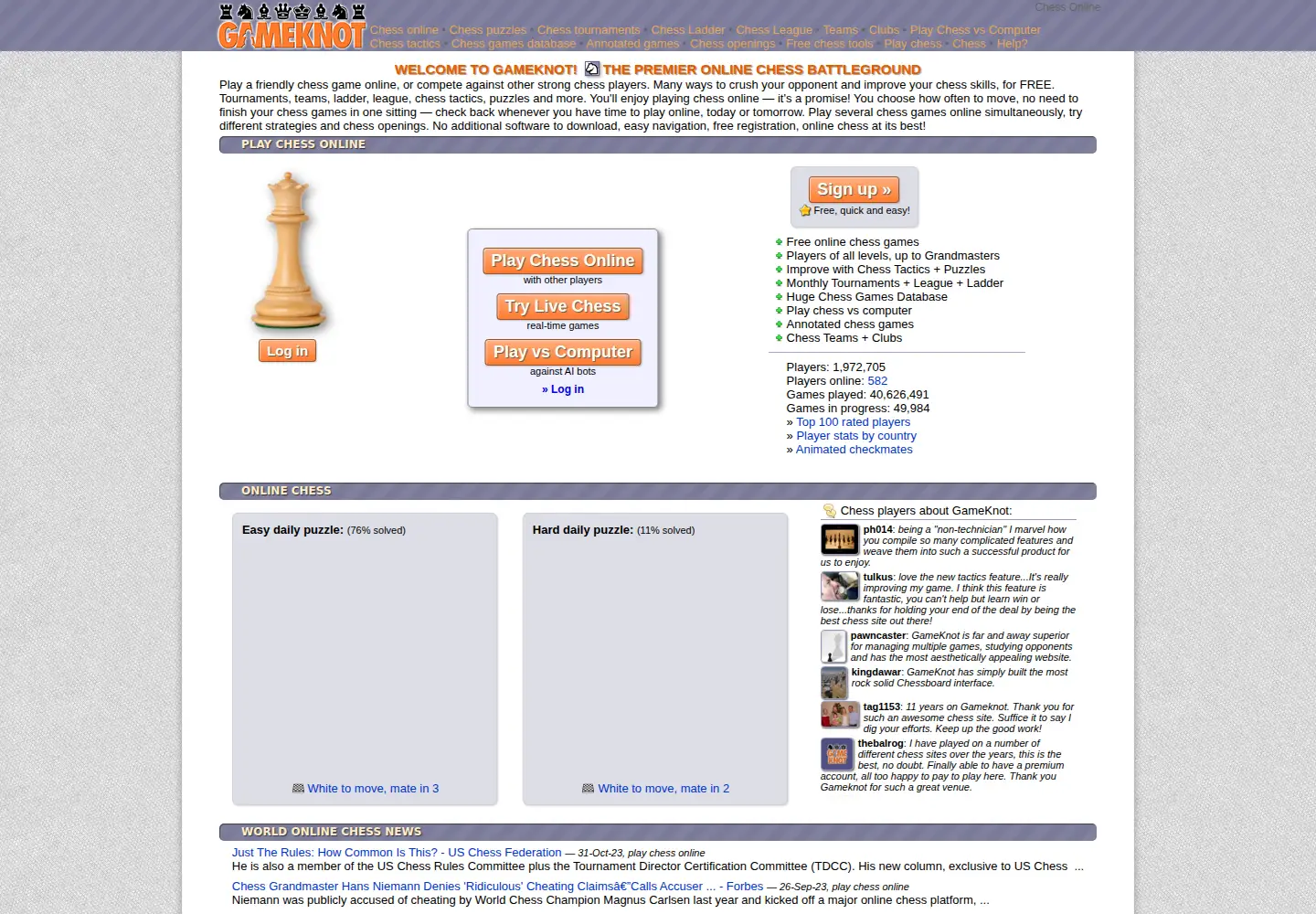 Screenshot of gameknot.com