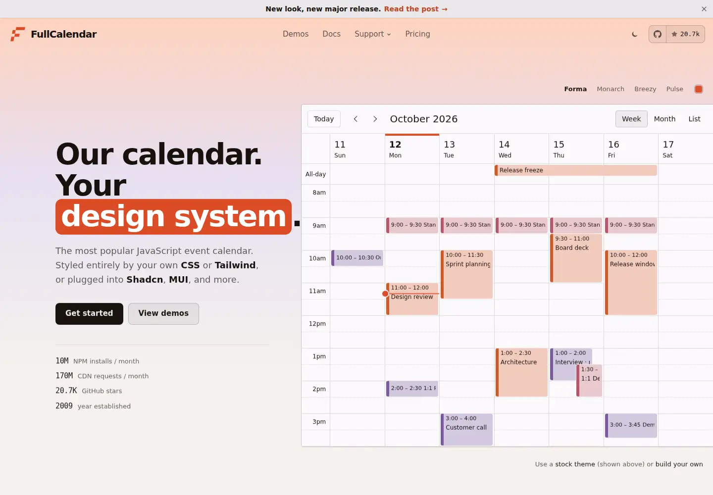 Captured homepage of fullcalendar.io in the current scan