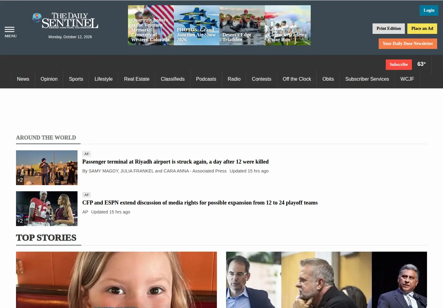 Captured homepage of gjsentinel.com in the current scan